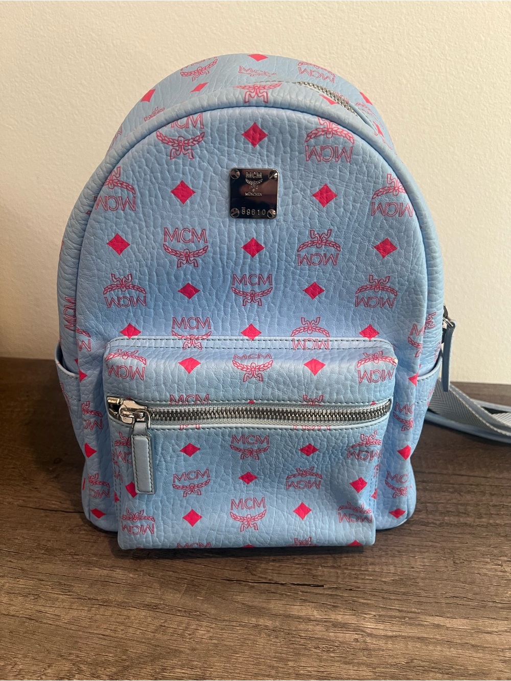 MCM Backpack Daypack Visetos Pastel Blue